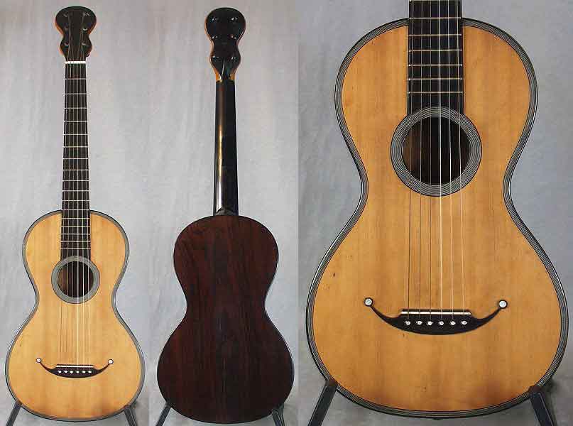 Early Musical Instruments part of the Bruderlin Collection, antique Romantic Guitar by Blaise Le Jeune 1830s