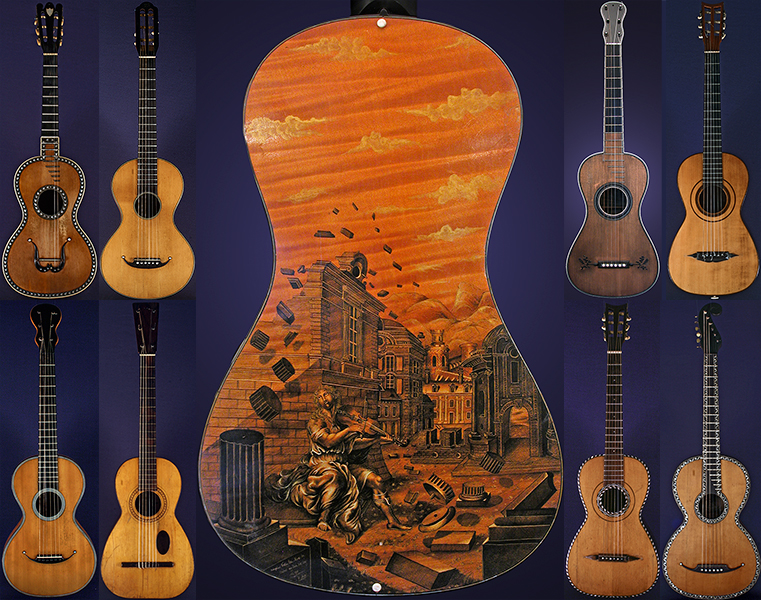 Early Musical Instruments part of the Bruderlin Collection, antique Romantic Guitars by Lacote, Panormo, Fabricatore, Mangin, Lorca, Guiot, Cabasse, Parizot