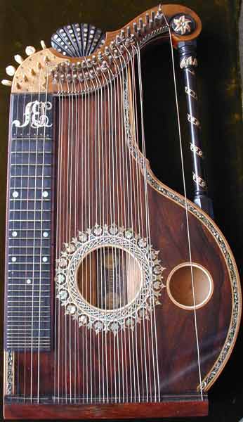 Early Musical Instruments, antique Konzertharfenzither, Concert Harp Cittern by Franz Schwarzer