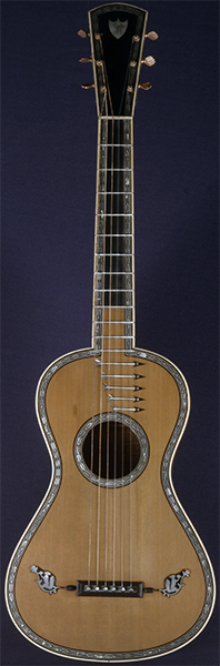 Early Musical Instruments part of the Bruderlin Collection, antique Romantic Guitar by Mauchant from around 1820