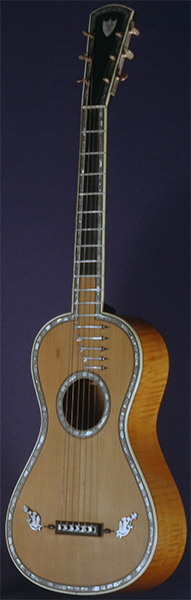 Early Musical Instruments part of the Bruderlin Collection, antique Romantic Guitar by Mauchant from around 1820
