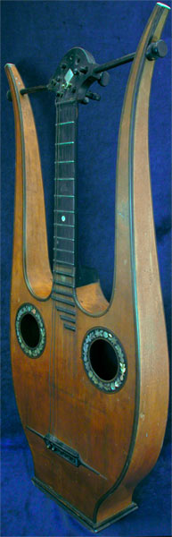 Early Musical Instruments part of the Bruderlin Collection, antique Lyra Guitar by Damunos around 1835