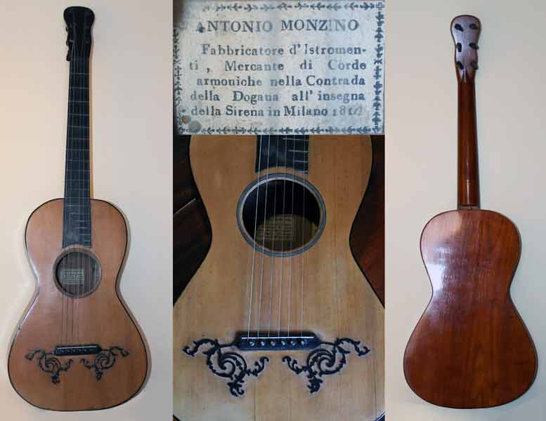 Early Musical Instruments part of the Bruderlin Collection, antique Romantic Guitar by Antonio Monzino dated 1810